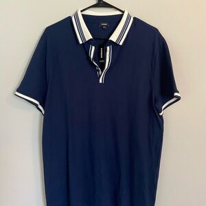 Express Men’s Dark Blue Polo with White Trim Detail
